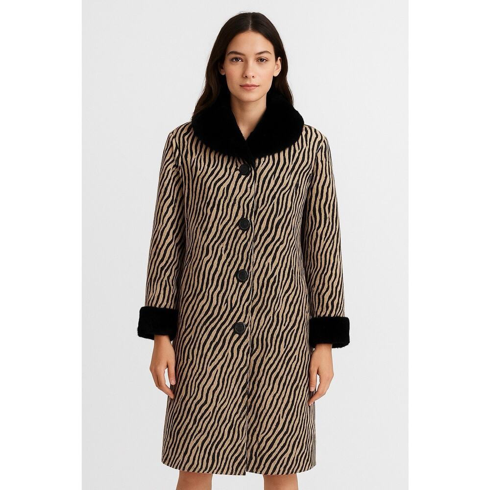 Vtg Claude Havrey Zebra Trench Full Length Coat Plush Collar, Cuff, Liner Sz 48